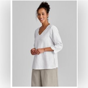 FLAX  V-Pullover 100% Linen Tunic In Off White Large